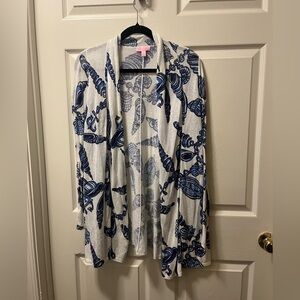 Lilly Pulitzer Blue and Cream Nautical/Ocean Themed Knit Sweater SZ SM